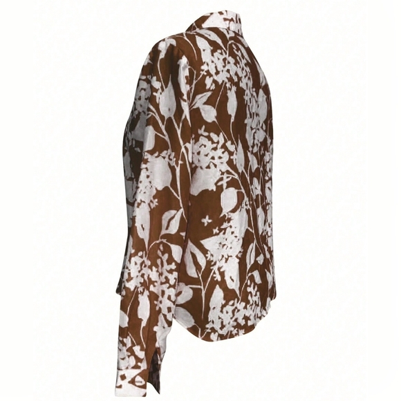 Printed Turn-Down Collar Casual Loose Fit Skin-Friendly Long Sleeve Linen Women' - Picture 3 of 3